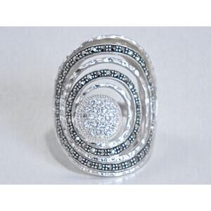 Vintage Sterling Silver Moissanite Marcasite Ring Spiral Statement Chunky